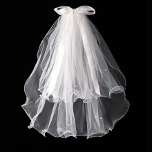 (Double-layer bow nail beads) Bridal Veil with Comb for Wedding & Dating (50 chars)