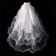(Four-layer bow nail beads) Bridal Veil with Comb for Wedding & Dating (50 chars)