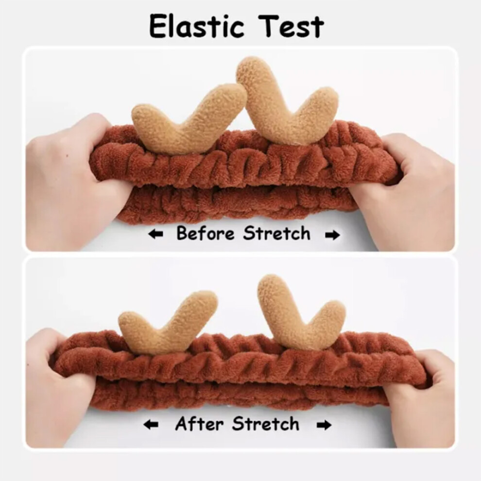 Creation-3C (Khaki Reindeer) Soft Plush Headband For Skincare & Face Wash