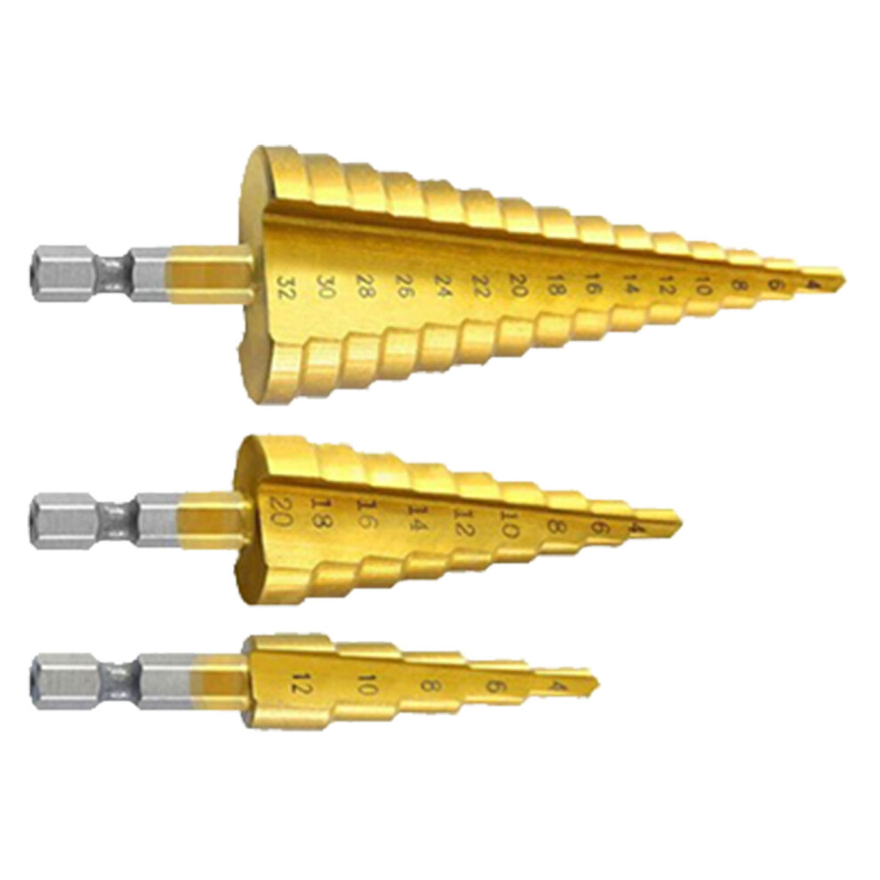 Titanium Plated Pagoda Cone Drill Bit Set, Wear-Resistant, Hex Shank 8241389602146