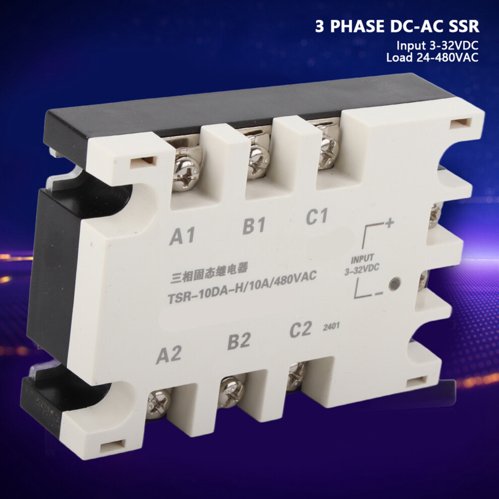 3 Phase 10A Dc To 480Vac Solid State Relay Tsr-10Da-H With Heat Sink 5071389451948