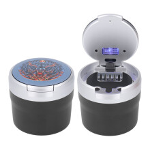 Portable LED Car Ashtray with Cover, Smokeless, Silver 76.8x71.5mm
