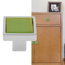 Square Chrome Green Drawer Knob 3.1cm Single Hole Cabinet Handle