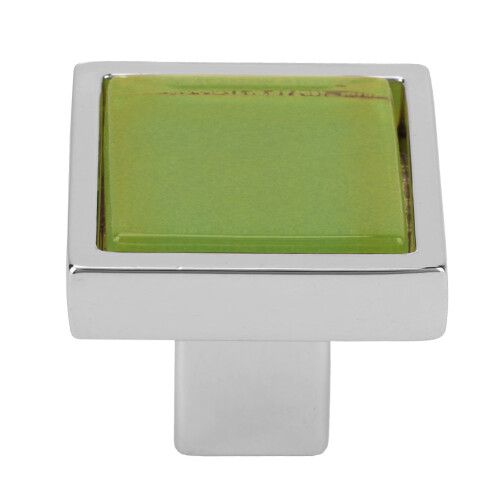 Square Chrome Green Drawer Knob 3.1cm Single Hole Cabinet Handle 1