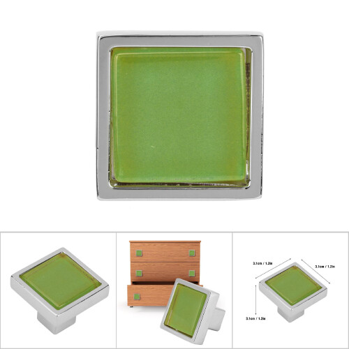 Square Chrome Green Drawer Knob 3.1cm Single Hole Cabinet Handle 2