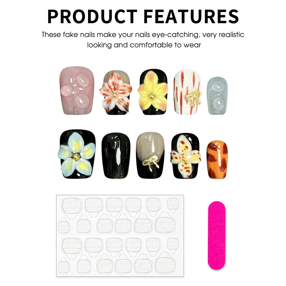 Reach-Tools (L) 10Pcs Flower Decor Fake Nails For Work Party