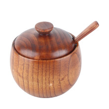 Holzdose für Zucker & Gewürze, 100 ml, mit Deckel & Löffel, Küchenaufbewahrungsbehälter