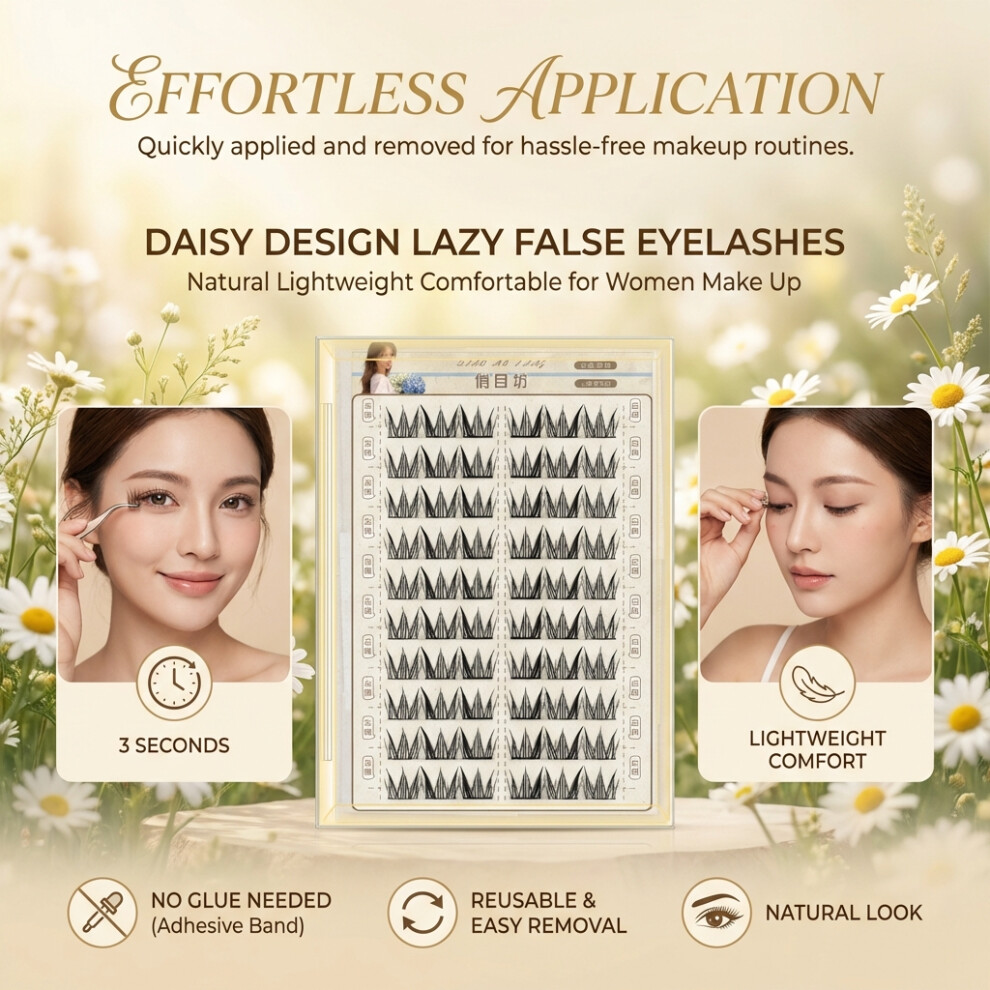 Reach-Tools (No Glue Small Daisy) Natural Daisy False Eyelashes - Lightweight Comfort