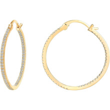 (15 Millimeters, Yellow Gold) KOUYI 14K Gold Plated 925 Sterling Silver Post Cubic Zirconia Hoop Earrings 30/15mm
