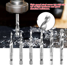 6pcs M3-M10 High Speed Steel Hex Shank Tap Drill Bit Set for Soft Metals