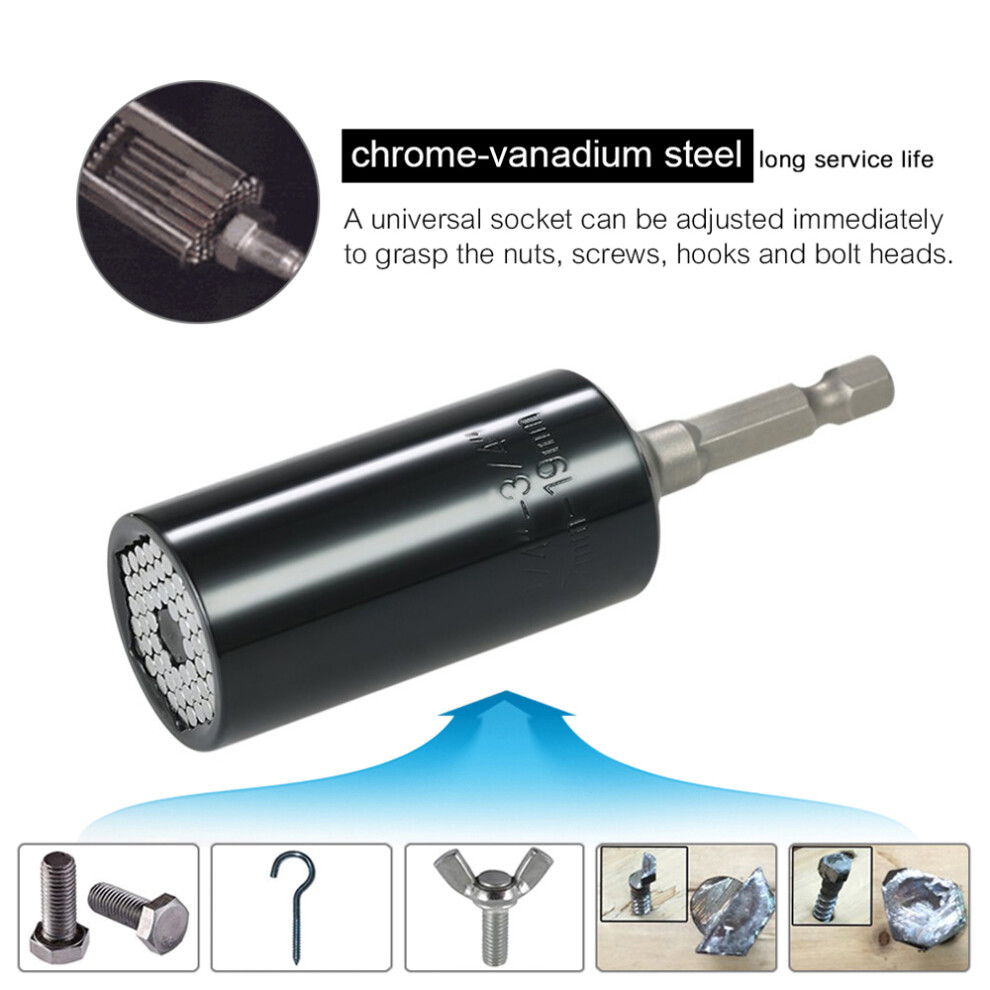 Universal Socket Wrench Set 7Mm-19Mm Flat & String Hole Adapter For Power Drill 7901389454848