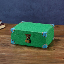 Vintage Wood Leather Jewelry Box with Lock, Green, 27x20.5x11cm