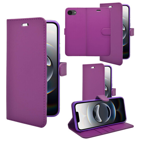 (Purple) For Apple iPhone 17e Wallet Flip Pouch Case