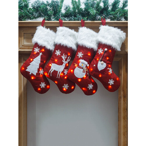 Linen Christmas Stocking with Lights, 47x29cm 1