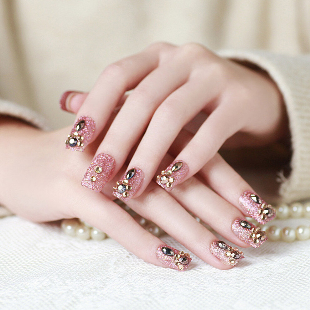 Reach-Tools Pink (Pink) 24Pcs Glitter False Nails For Wedding & Events