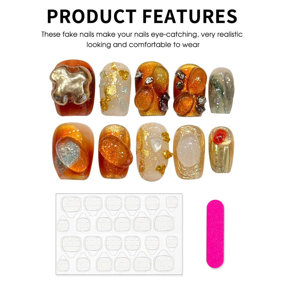 Reach-Tools (S) Handmade Amber Nails, Gold Gradient, 10Pcs