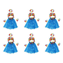 36 Set Hawaiano Gonnellino di Paglia Fiore Hula Bracciale Ghirlanda Fancy Dress Costume - Blu