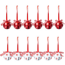 12-Pack Metal Christmas Jingle Bells with Red Ribbon for Holiday Decoration Featuring4cm Bell & 11cm Rope