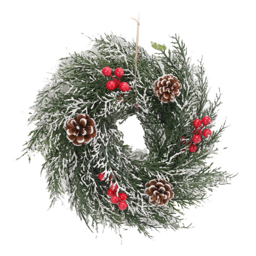 Christmas Wreath Plastic with Pine Cones and Red Berries 1