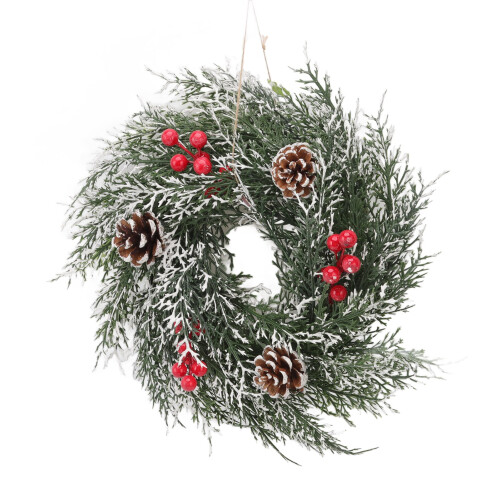 Christmas Wreath Plastic with Pine Cones and Red Berries 2