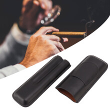 Elegant Vintage Faux Leather Cigar Case 2F Slim Portable Black