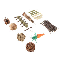 Rabbit Toy Set with Grass Ball Pine Cone Wooden Stick for Dental Health 4 pcs