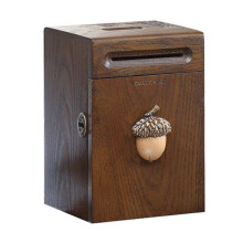 Wooden Piggy Bank with Lock, Handmade Carved Retro Money Box for Adults and Kids Gift 7.5in (Color A)