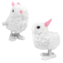 Set of 2 Easter Wind Up Bunny Toys, White Baby Hopping Bunnies for Easter Eggs, Battery Gift