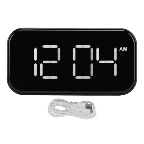 Digital Alarm Clock with Large Display - Black Case, White