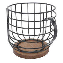 Large Capacity Iron Coffee Pod Holder with Wooden Base, Black