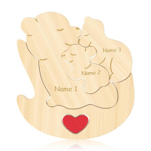 Wooden Bear Family Puzzle with 210 Names, Custom Engraved Gift for Parents, Mom and Dad Decor