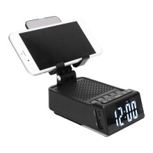 Multifunctional Foldable Phone Stand with Wireless Bluetooth Speaker, 2000mAh Night Light & Alarm Clock
