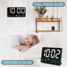 2X Digital Wall Clock Large Display, 25cm USB LED Digital Wall Clocks Alarm Clock for Bedrooms with Weather Station