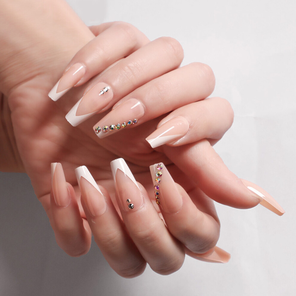Reach-Tools V-Shaped French Fake Nails With Diamonds
