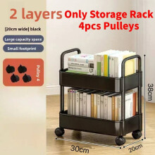 (Black Two Storey)Kleiner rollender Aufbewahrungswagen faltbar Küche Bad Schlafzimmer Organisation