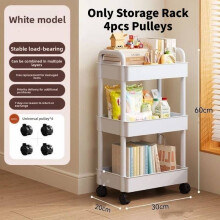 (White Three Storey)Kleiner rollender Aufbewahrungswagen faltbar Küche Bad Schlafzimmer Organisation