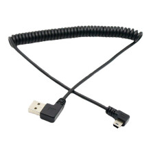 Mini USB Coiled Cable, Left Angle USB A Male