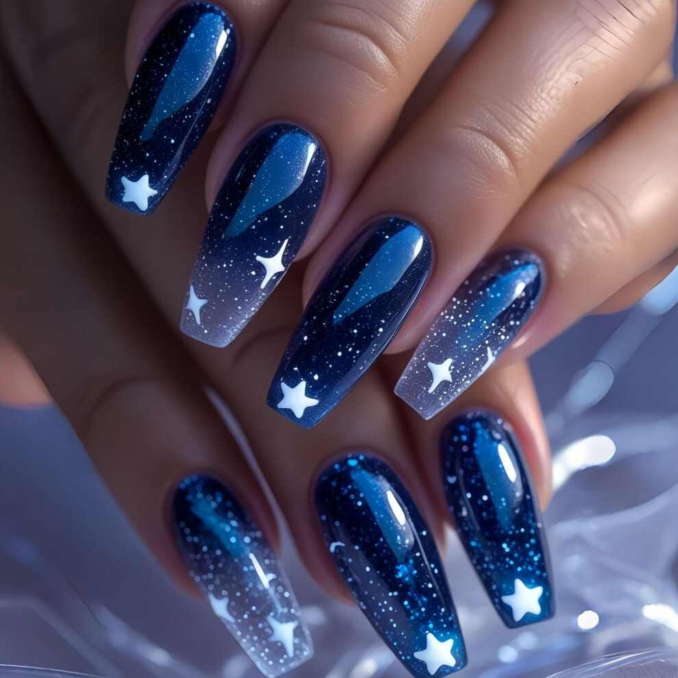 Reach-Tools 24Pcs Glitter Star False Nails For Party