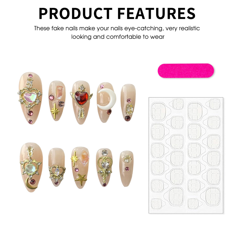 Roc-Electron (Xs) Glossy Rhinestone False Nails - Reusable & Charming