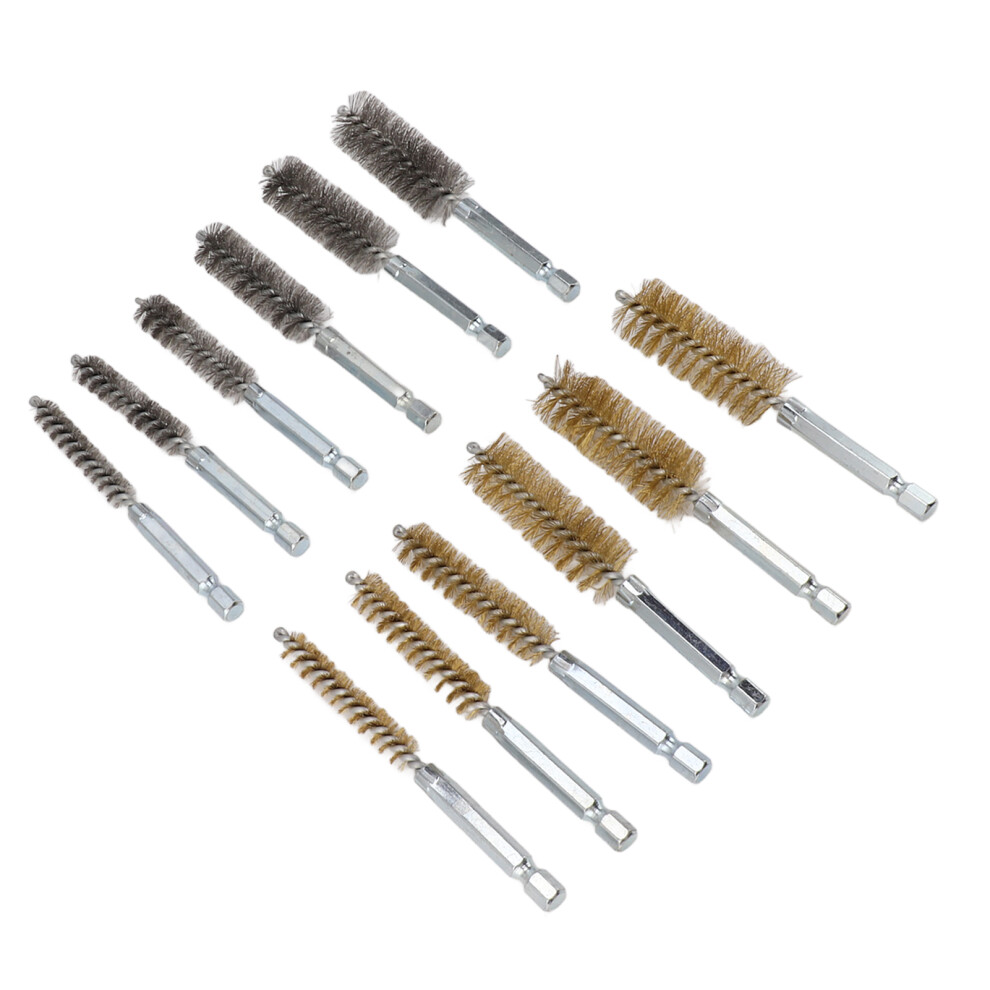 12Pcs Copper & Iron Bore Brushes For Power Drill, 8-19Mm 4691389489904