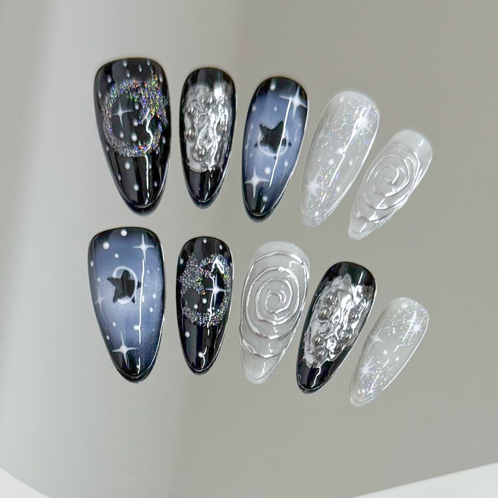 Reach-Tools (L) Glitter Almond Fake Nails - Long Lasting Diy