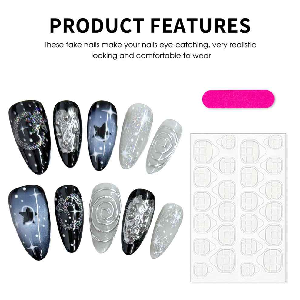 Reach-Tools (S) Glitter Almond Fake Nails - Long Lasting Diy