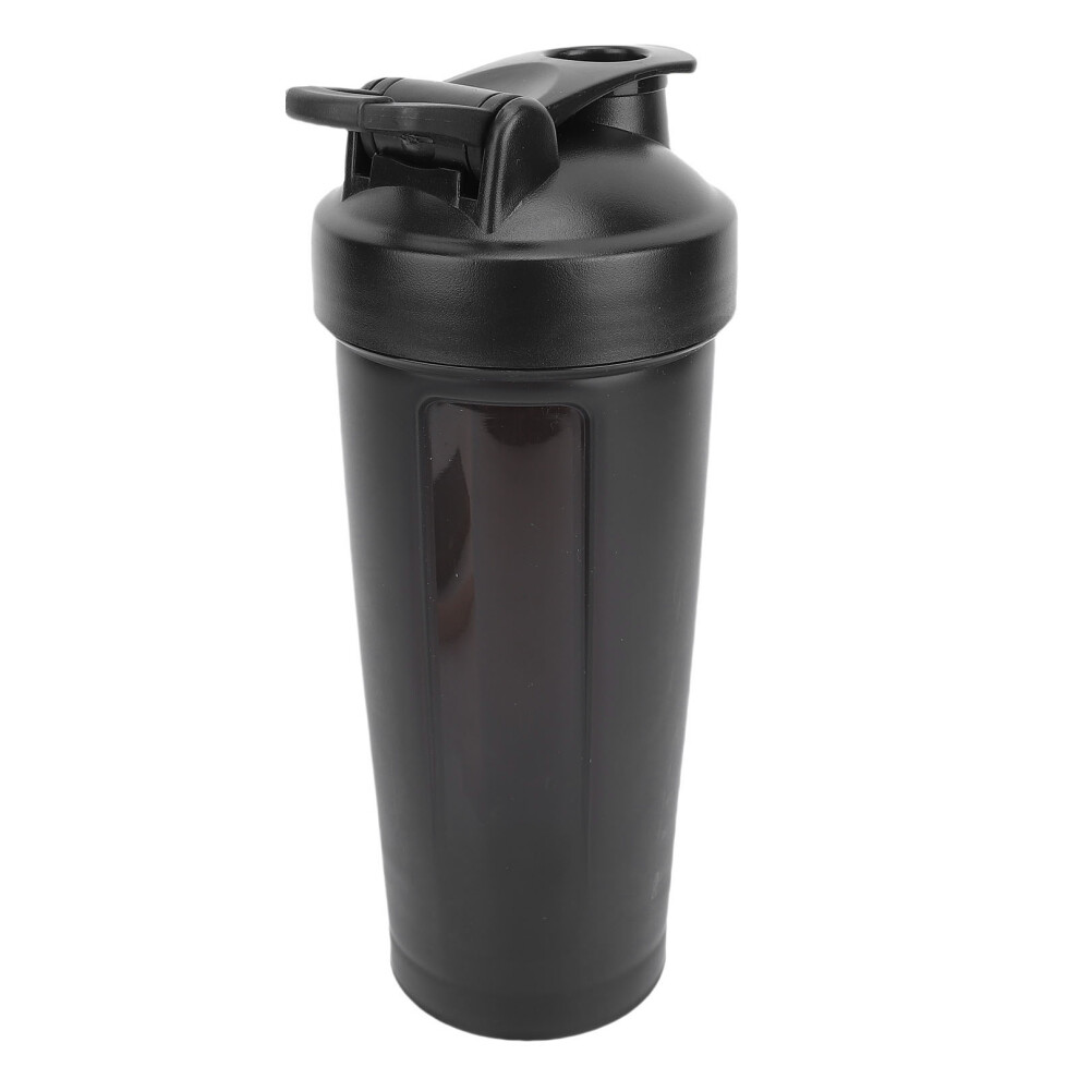 Black 600Ml Water Bottle With Wire Whisk, Stainless Steel Shaker,