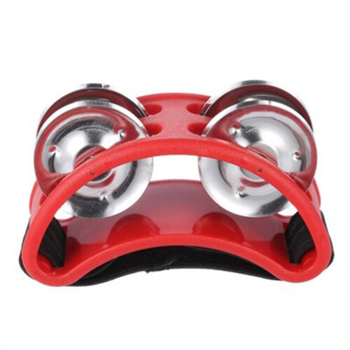 Red Plastic Foot Tambourine with Jingle Bell 1
