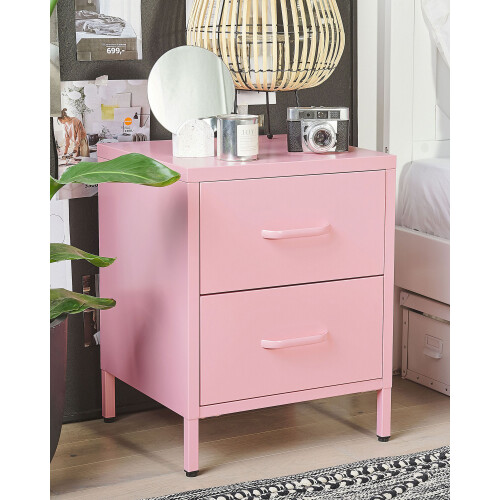Beliani 2 Drawer Bedside Table MALAVI Metal Pink 1