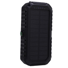 20000mAh Solar Power Bank with LED Light, Compass & 4 Cables for Outdoors Black