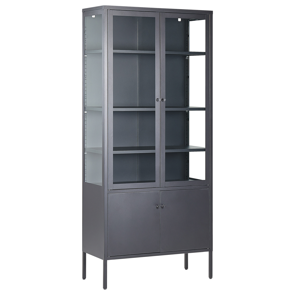 New Beliani Glass Display Cabinet Oxted Metal 80 Cm Black