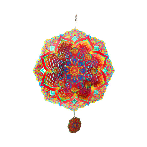 Molinillo de viento mandala 3D de acero inoxidable, 294 mm