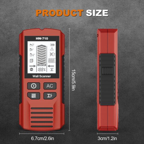 Digital Wall Stud Finder with LCD, Handheld, 15x6.7cm, Red 1