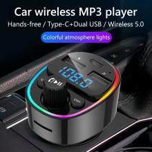 Carro 5.0 FM Transmissor MP3 Player PD Tipo-C Dual USB Carregador Adaptador MãOs Livres Disco U CartãO TF MúSica Sem Perda